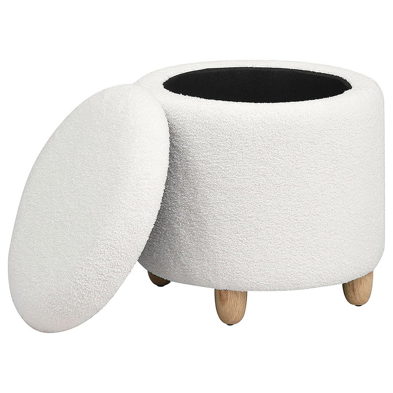  Coaster Furniture Valia 910229 Faux Sheepskin Upholstered Round Storage - Ottoman Ivory IMAGE 2