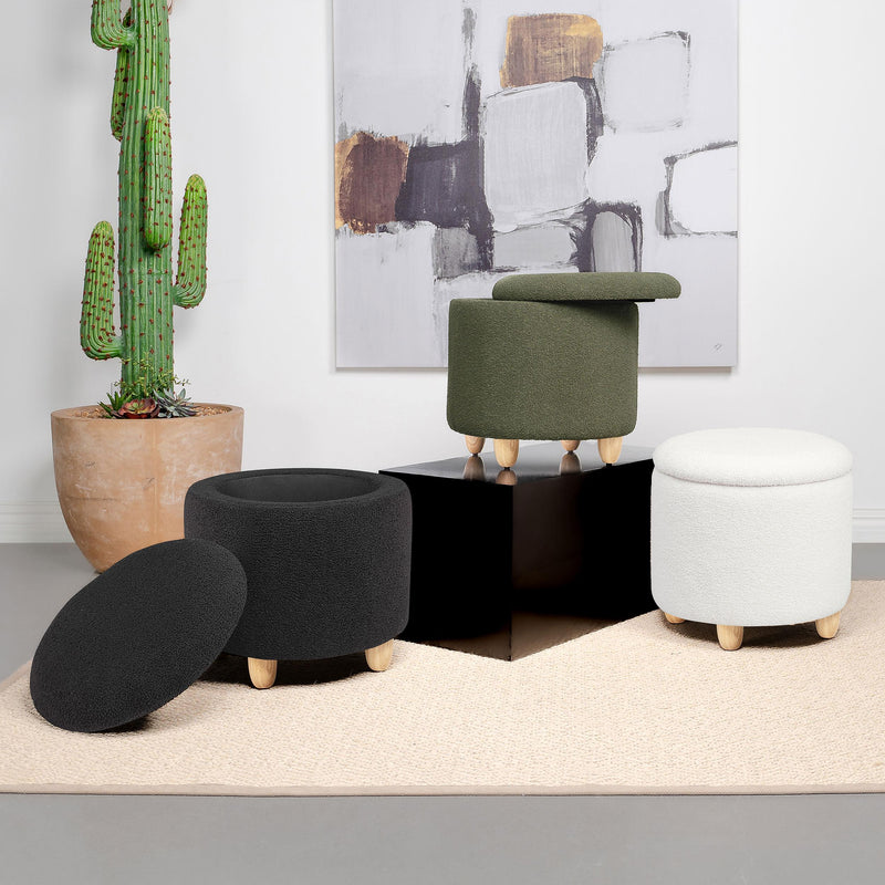  Coaster Furniture Valia 910229 Faux Sheepskin Upholstered Round Storage - Ottoman Ivory IMAGE 5