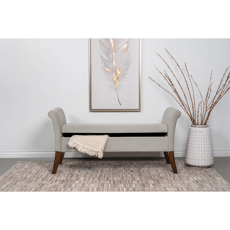  Coaster Furniture Farrah 910238 Velvet Upholstered Rolled Arm Storage Bench - Beige IMAGE 11