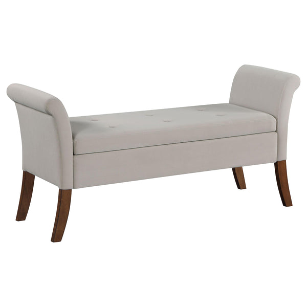 Coaster Furniture Farrah 910238 Velvet Upholstered Rolled Arm Storage Bench - Beige IMAGE 1