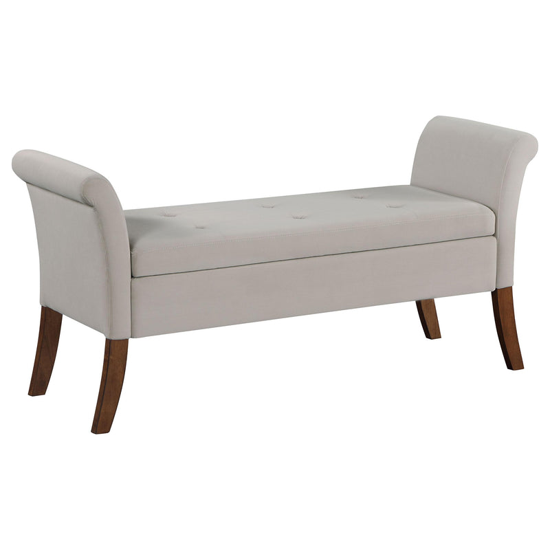 Coaster Furniture Farrah 910238 Velvet Upholstered Rolled Arm Storage Bench - Beige IMAGE 1