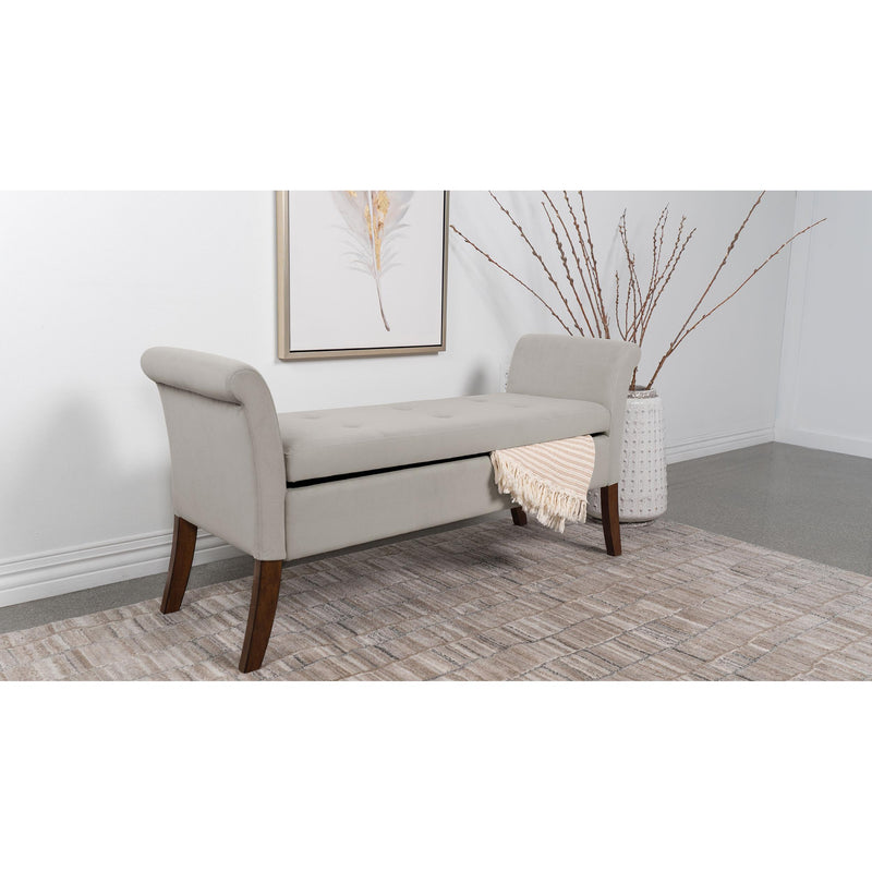  Coaster Furniture Farrah 910238 Velvet Upholstered Rolled Arm Storage Bench - Beige IMAGE 2