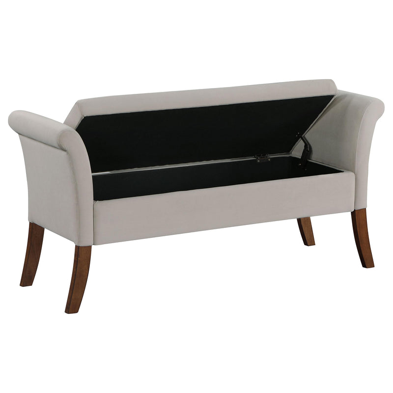  Coaster Furniture Farrah 910238 Velvet Upholstered Rolled Arm Storage Bench - Beige IMAGE 3