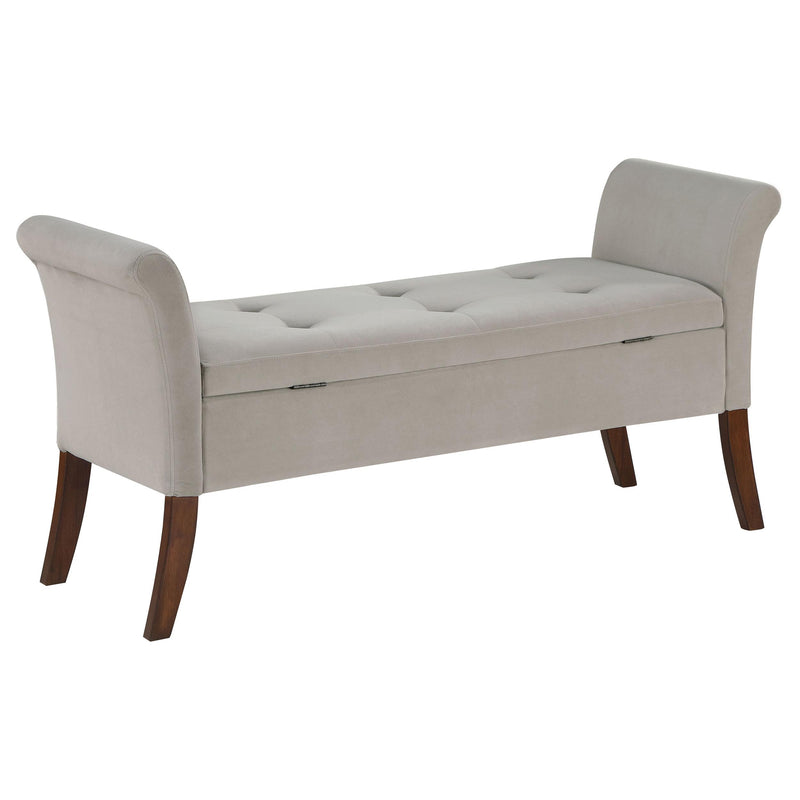  Coaster Furniture Farrah 910238 Velvet Upholstered Rolled Arm Storage Bench - Beige IMAGE 7