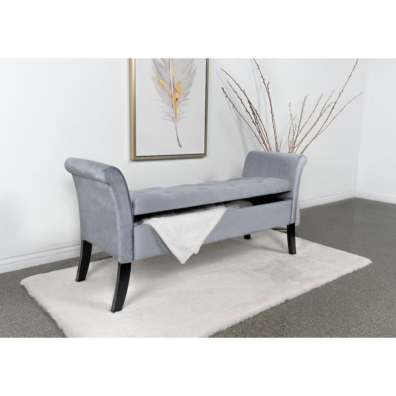  Coaster Furniture Farrah 910239 Velvet Upholstered Rolled Arm Storage Bench - Silver IMAGE 10