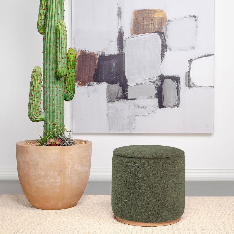 Coaster Furniture Zena 910302 Faux Sheepskin Upholstered Round Ottoman - Green IMAGE 2