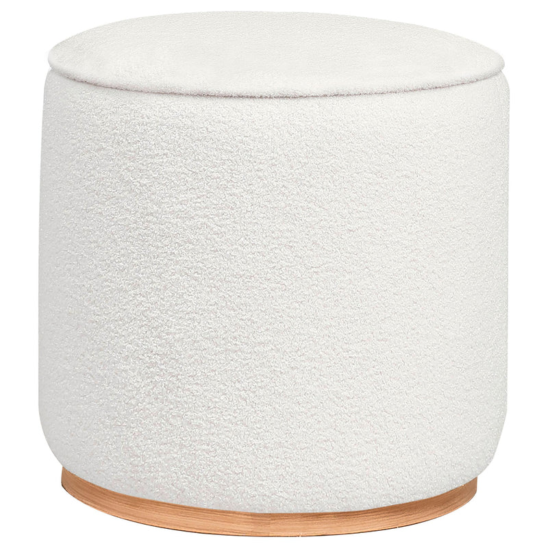  Coaster Furniture Zena 910303 Faux Sheepskin Upholstered Round Ottoman - Ivory IMAGE 1