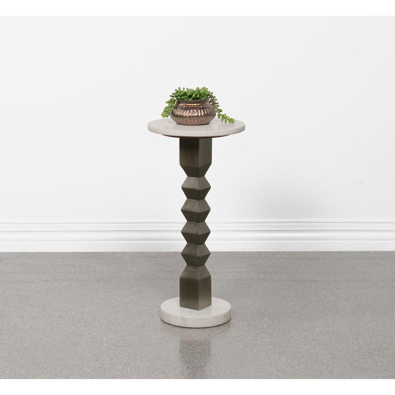  Coaster Furniture Colette 930190 Round Marble Top Side Table - White and Dark Grey IMAGE 2