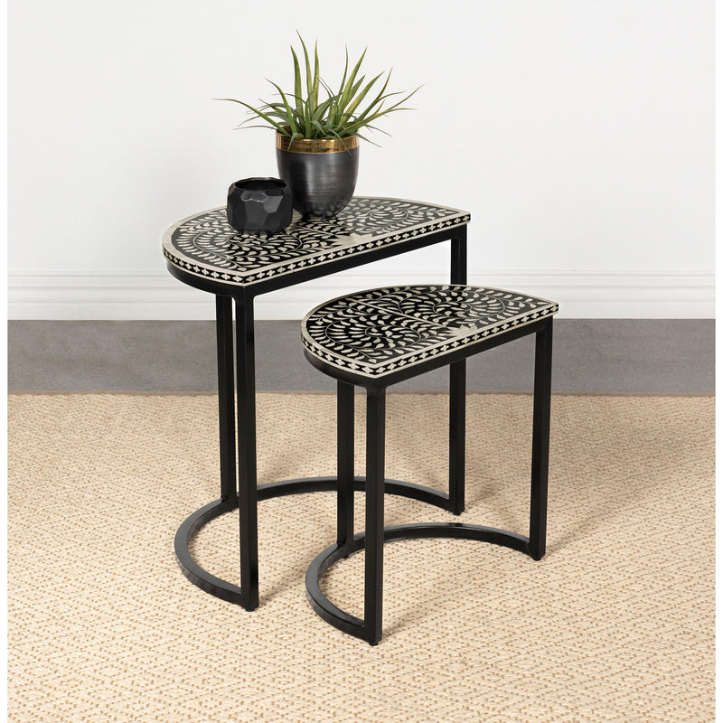  Coaster Furniture Zakiya 930195 2-piece Demilune Nesting Table Set - Black and White IMAGE 2