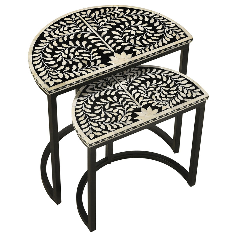  Coaster Furniture Zakiya 930195 2-piece Demilune Nesting Table Set - Black and White IMAGE 3