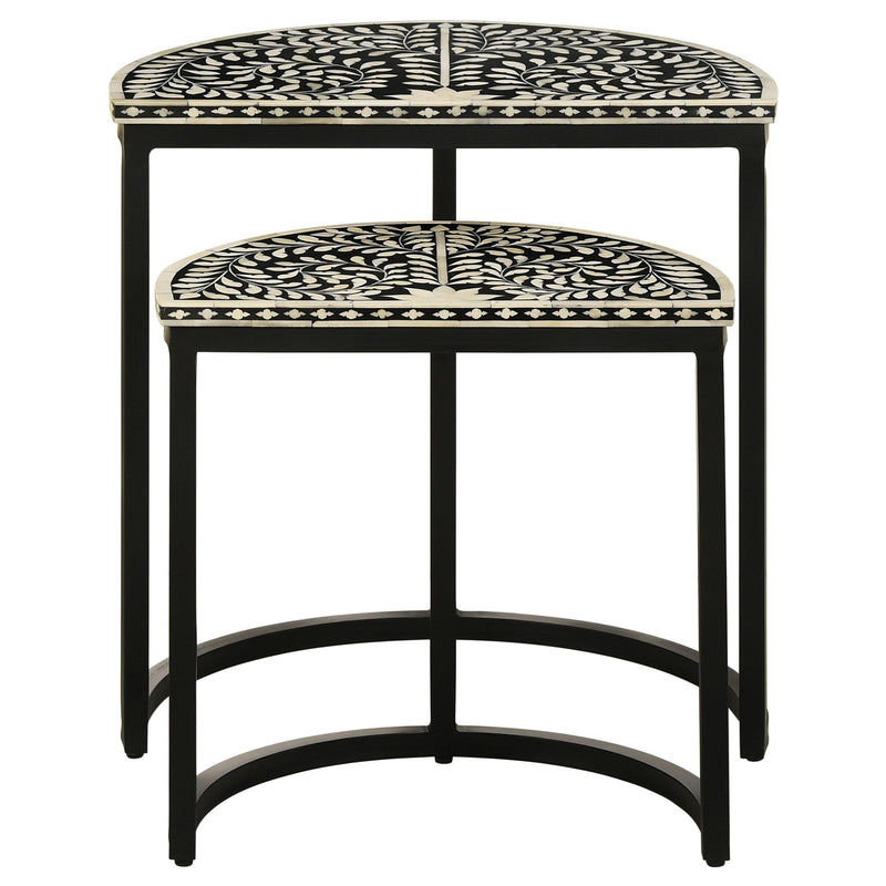  Coaster Furniture Zakiya 930195 2-piece Demilune Nesting Table Set - Black and White IMAGE 4