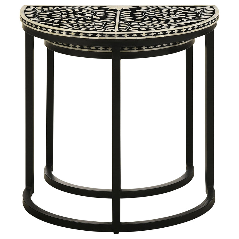  Coaster Furniture Zakiya 930195 2-piece Demilune Nesting Table Set - Black and White IMAGE 6