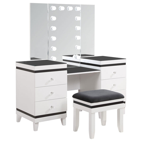 Coaster Furniture Talei 930244 6-Drawer Vanity Set with Lighting - Black and White IMAGE 1