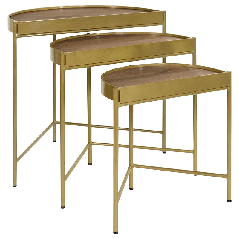  Coaster Furniture Tristen 936156 3-Piece Demilune Nesting Table - Brown and Gold IMAGE 1