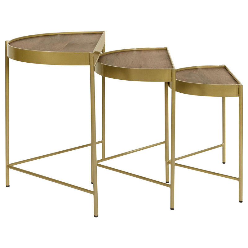  Coaster Furniture Tristen 936156 3-Piece Demilune Nesting Table - Brown and Gold IMAGE 4