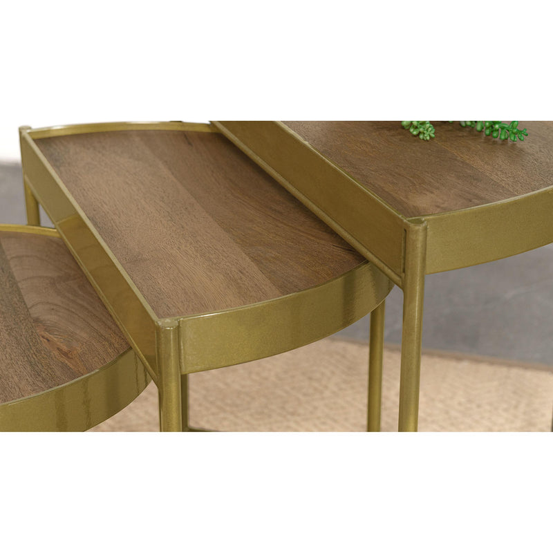  Coaster Furniture Tristen 936156 3-Piece Demilune Nesting Table - Brown and Gold IMAGE 6