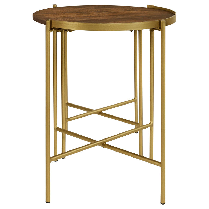  Coaster Furniture Malka 936168 2-piece Round Wood Nesting Table - Dark Brown and Gold IMAGE 6