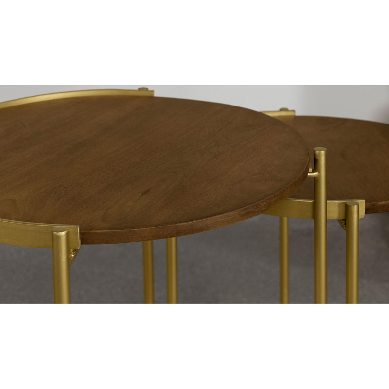  Coaster Furniture Malka 936168 2-piece Round Wood Nesting Table - Dark Brown and Gold IMAGE 7