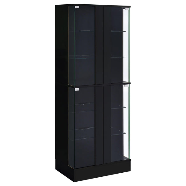  Coaster Furniture Cabra 950398 4-door LED Curio Display Cabinet - Black High Gloss IMAGE 1