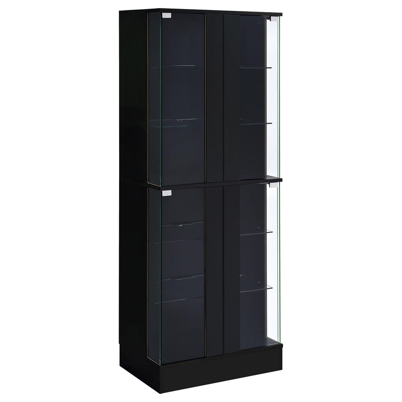  Coaster Furniture Cabra 950398 4-door LED Curio Display Cabinet - Black High Gloss IMAGE 1