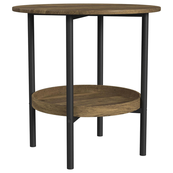  Coaster Furniture Delfin 721617 Round Glass Top Side End Table - Black and Brown IMAGE 1