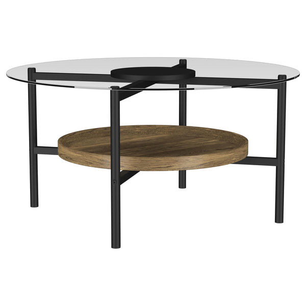  Coaster Furniture Delfin 721618 Round Glass Top Coffee Table - Black and Brown IMAGE 1