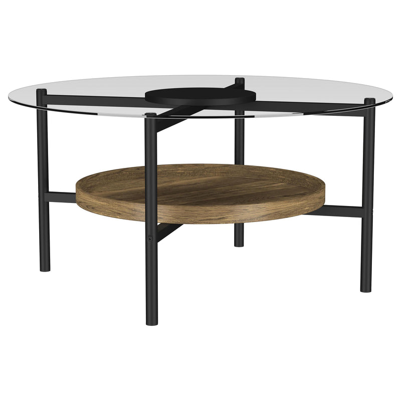  Coaster Furniture Delfin 721618 Round Glass Top Coffee Table - Black and Brown IMAGE 1