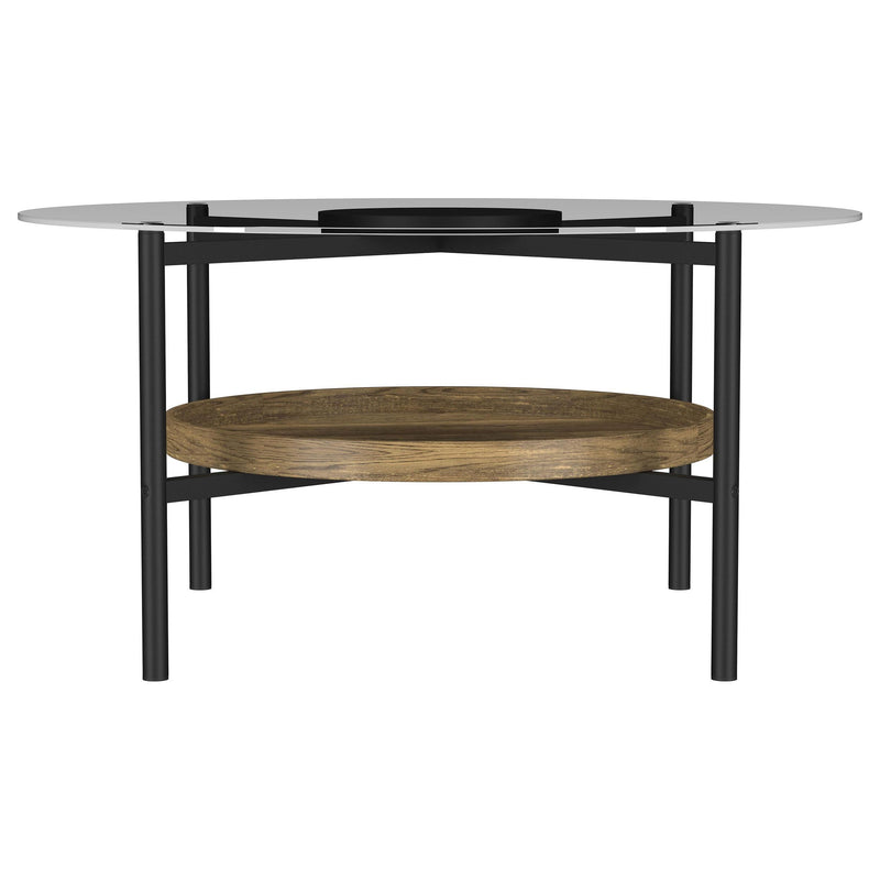  Coaster Furniture Delfin 721618 Round Glass Top Coffee Table - Black and Brown IMAGE 2