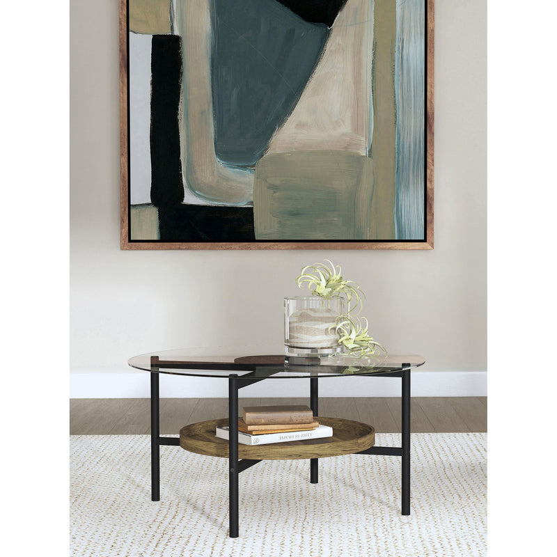  Coaster Furniture Delfin 721618 Round Glass Top Coffee Table - Black and Brown IMAGE 5