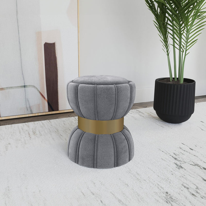 Coaster Furniture Sora 910291 Round Upholstered Ottoman - Grey IMAGE 3