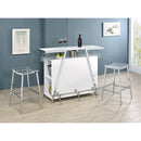  Coaster Furniture Araceli Home Bar Wine Cabinet with 2 Stool - White High Gloss/Chrome IMAGE 1