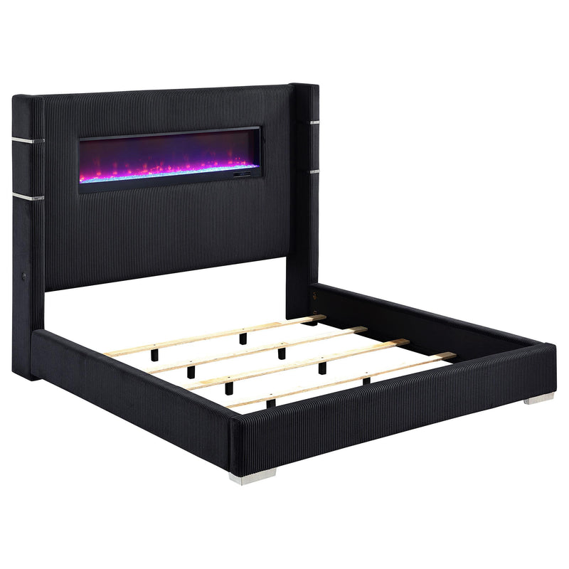  Coaster Furniture Tisdall 306031Q Upholstered Queen Flame Visualizer Bed - Black IMAGE 2