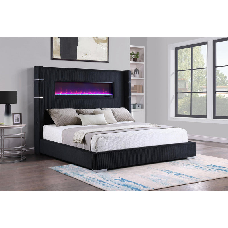  Coaster Furniture Tisdall 306031Q Upholstered Queen Flame Visualizer Bed - Black IMAGE 4