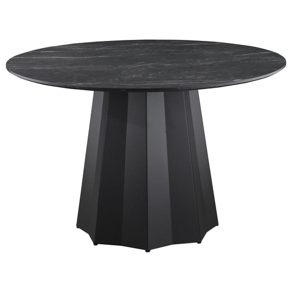  Coaster Furniture Camden 105780 Round 48-inch Faux Marble Top Dining Table - Black IMAGE 1