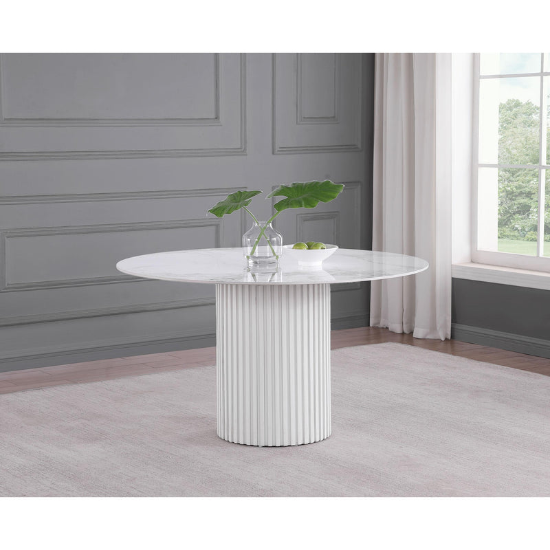  Coaster Furniture Acadia 105580 Round 53-inch Sintered Stone Top Dining Table - White IMAGE 3