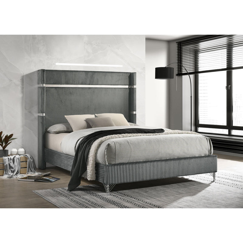  Coaster Furniture Lucia 224991KE 61-inch Upholstered Eastern King Wingback Bed - Grey IMAGE 2