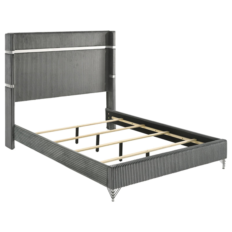  Coaster Furniture Lucia 224991KE 61-inch Upholstered Eastern King Wingback Bed - Grey IMAGE 3