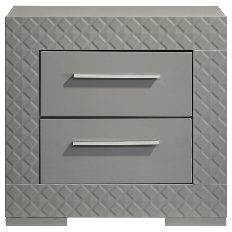  Coaster Furniture Ives 224972 2-Drawer Nightstand Bedside Table - Grey High Gloss IMAGE 3