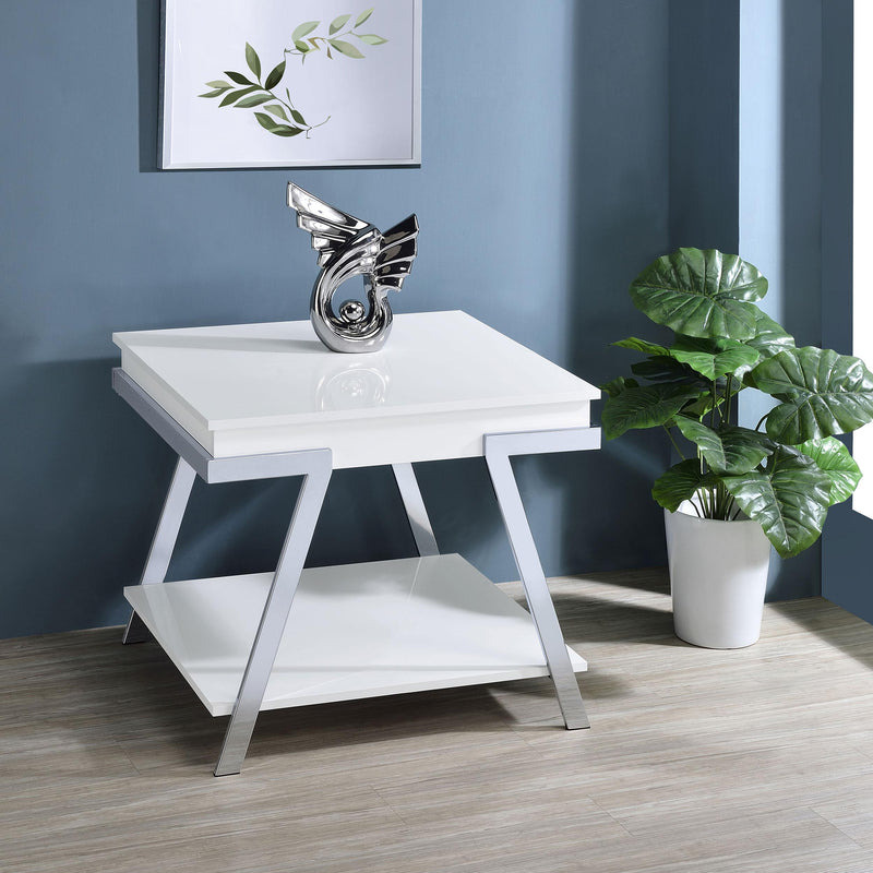  Coaster Furniture Marcia 708157 Rectangular Side End Table - White High Gloss IMAGE 2