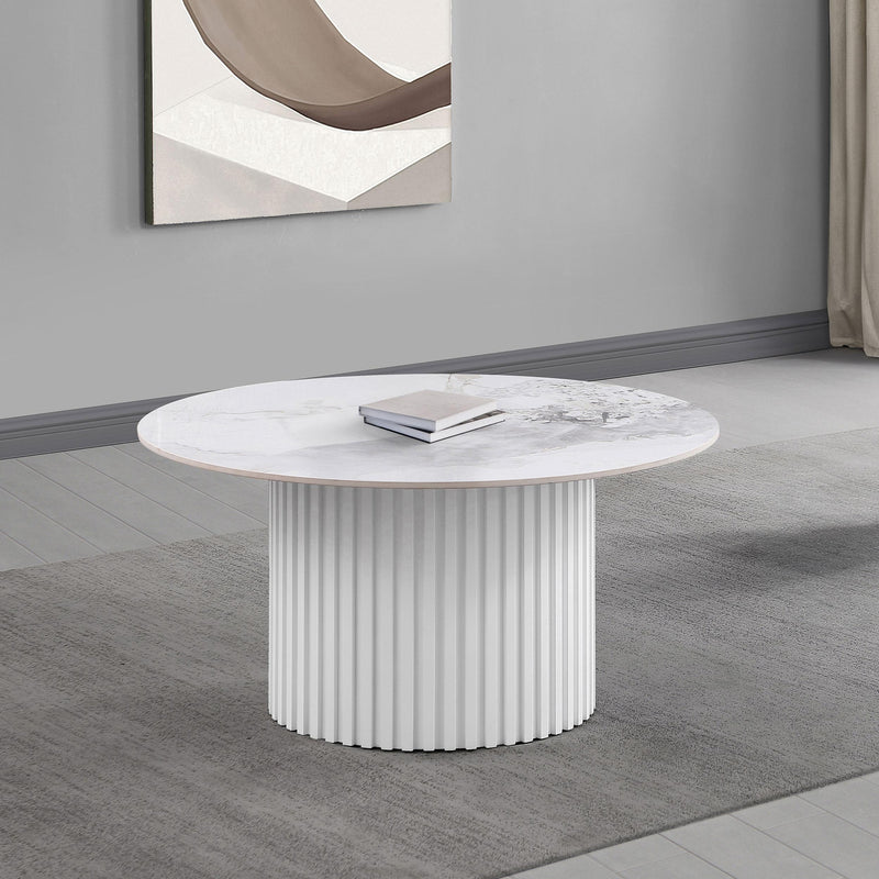  Coaster Furniture Rowena 708338 Round Sintered Stone Coffee Table - White Faux Marble IMAGE 2