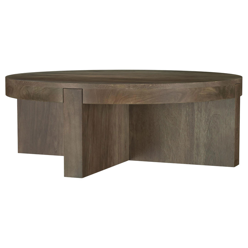  Coaster Furniture Kinkaid 710138 Round Solid Mango Wood Coffee Table - Brown IMAGE 3