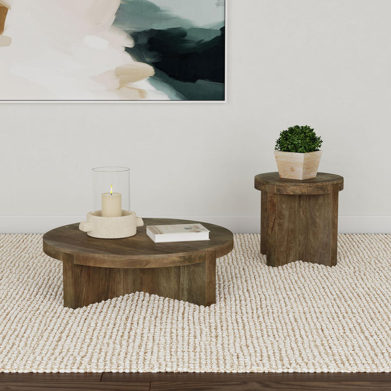  Coaster Furniture Kinkaid 710138 Round Solid Mango Wood Coffee Table - Brown IMAGE 6