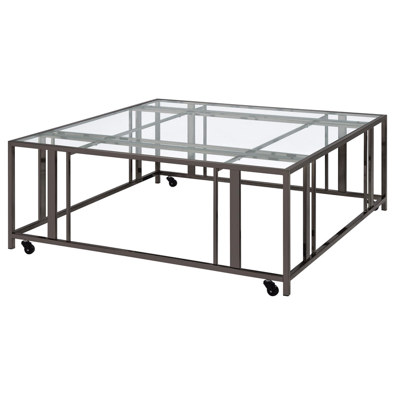  Coaster Furniture Adri 710178 Square Glass Top Coffee Table with Casters - Black Nickel IMAGE 4