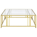  Coaster Furniture Adri 710188 Square Glass Top Coffee Table with Casters - Matte Brass IMAGE 5