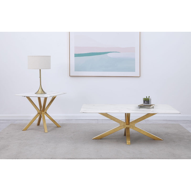  Coaster Furniture Visalia 710217 Faux Marble Top Stainless Steel End Table - Gold IMAGE 6