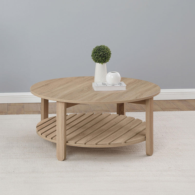  Coaster Furniture Fowler 710288 1-shelf Round Engineered Wood Coffee Table - Natural IMAGE 2
