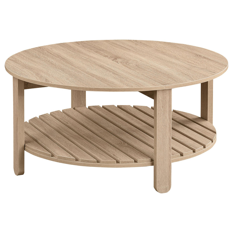  Coaster Furniture Fowler 710288 1-shelf Round Engineered Wood Coffee Table - Natural IMAGE 4