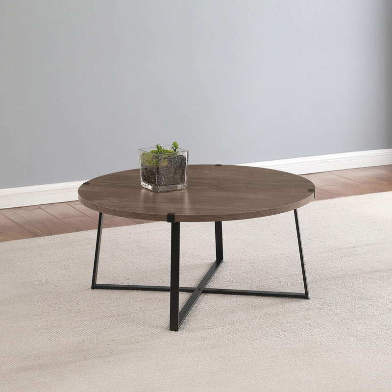  Coaster Furniture Marcus 710298 Round Engineered Wood Coffee Table - Light Brown IMAGE 2