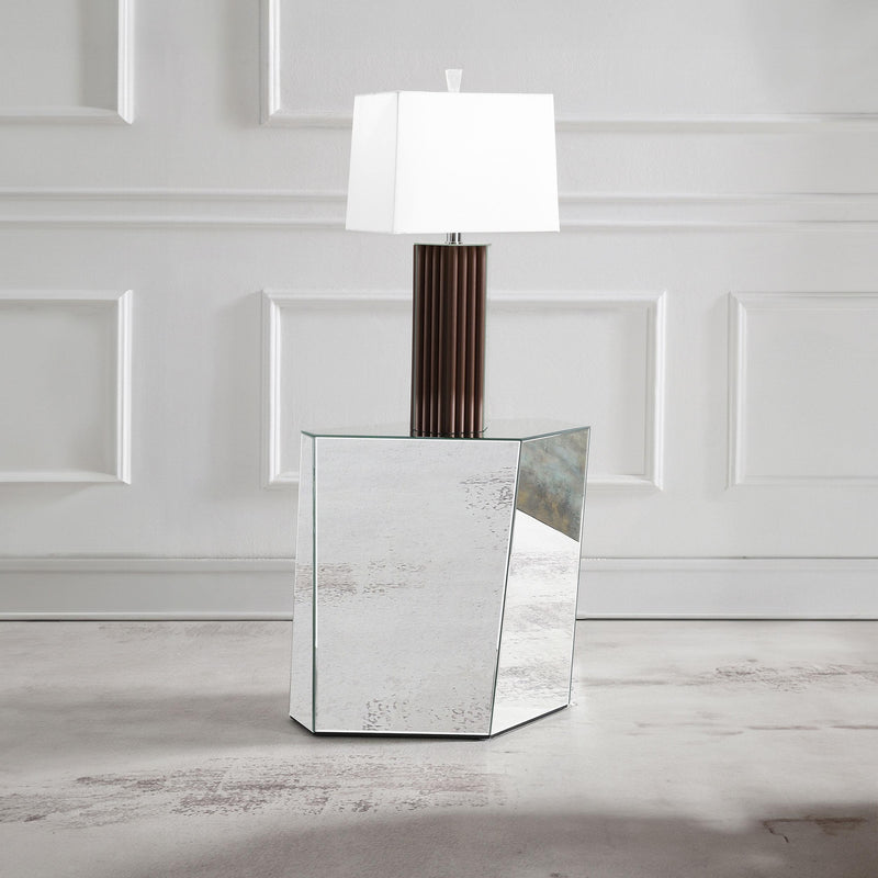  Coaster Furniture Capella 710447 Mirrored Abstract Geometric End Table - Silver IMAGE 2