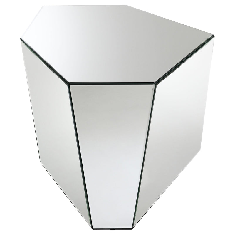  Coaster Furniture Capella 710447 Mirrored Abstract Geometric End Table - Silver IMAGE 4